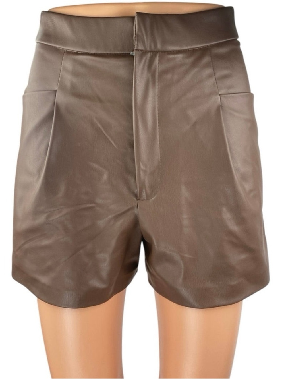 Zara Brown High-Waist Faux Leather Shorts